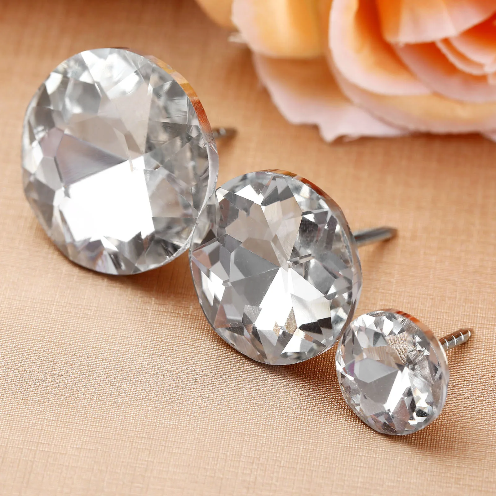 10Pcs 16//25//30mm Crystal Upholstery Nails Tacks For Sofa Headboard Wall Decor