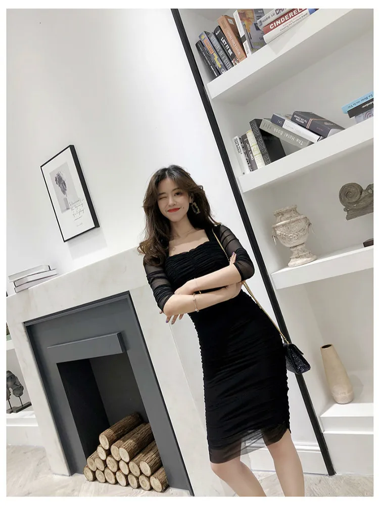 Fall The New Women Mini Bodycon Dress Black Vintage Party Sexy Club Korean Elegant Ladies Fashion Casual Office Clothes