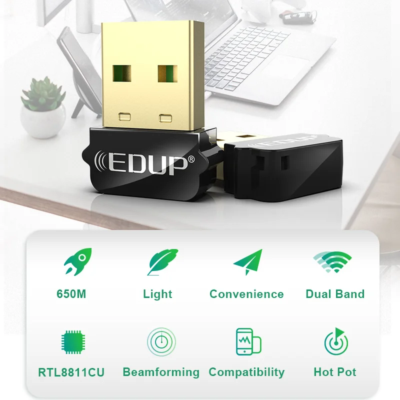 EDUP Wi Fi usb адаптер 2 4 ГГц/Wi 5 ГГц Dual Band 650 Мбит/с Беспроводной USB для Windows Mac OS