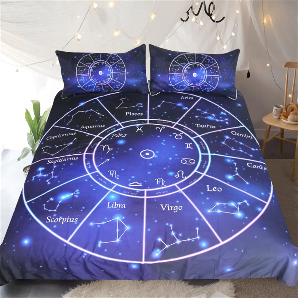 

Zodiac Circle Bedding Set Astrology Constellations Duvet Cover Universe Galaxy Bed Cover Scorpius Leo Bedclothes