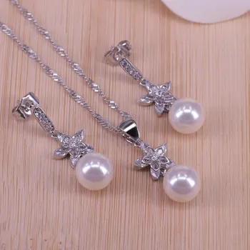 

best party present for female silver color jewelry set freshwater jewelry pendant necklace earring set