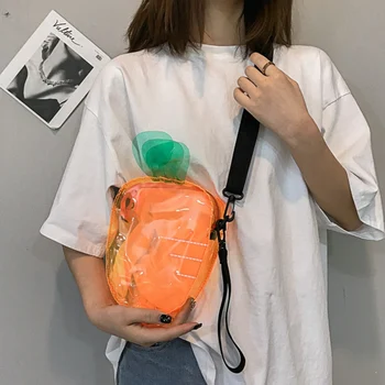 

Bag Purse Fashion Personality Perspective Radish Chain Shoulder Bag Zipper PVC Perspective Mobile Phone Bag Messenger Bag.w