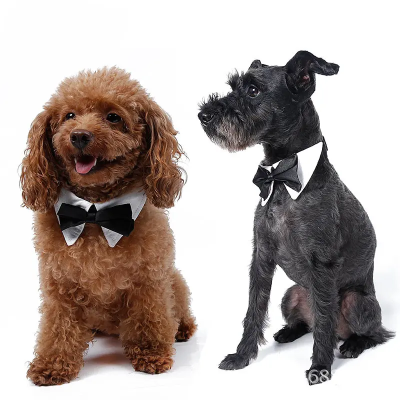 Модные Классические тканевые большие собачьи Галстуки декоративные ошейники банты для собак Галстук для домашних животных черный галстук треугольник шарф галстук джентльменский стиль - Цвет: Черный
