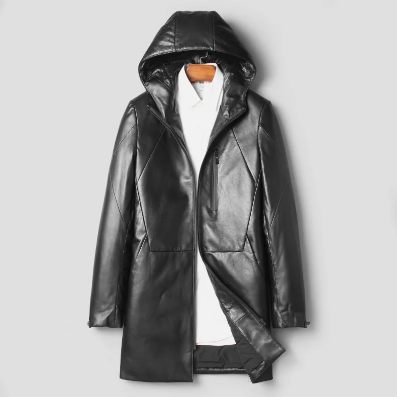 Для мужчин из натуральной кожи пуховики и пальто мужской зимний теплый полушубок Роскошные верхняя одежда с капюшоном 2018 новый бренд DK07YR