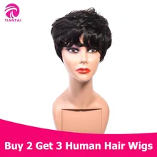 TIANTAI короткие парики из человеческих волос для женщин естественная волна натуральный цвет Remy человеческие волосы короткие Pixie Cut парики короткие боб парики