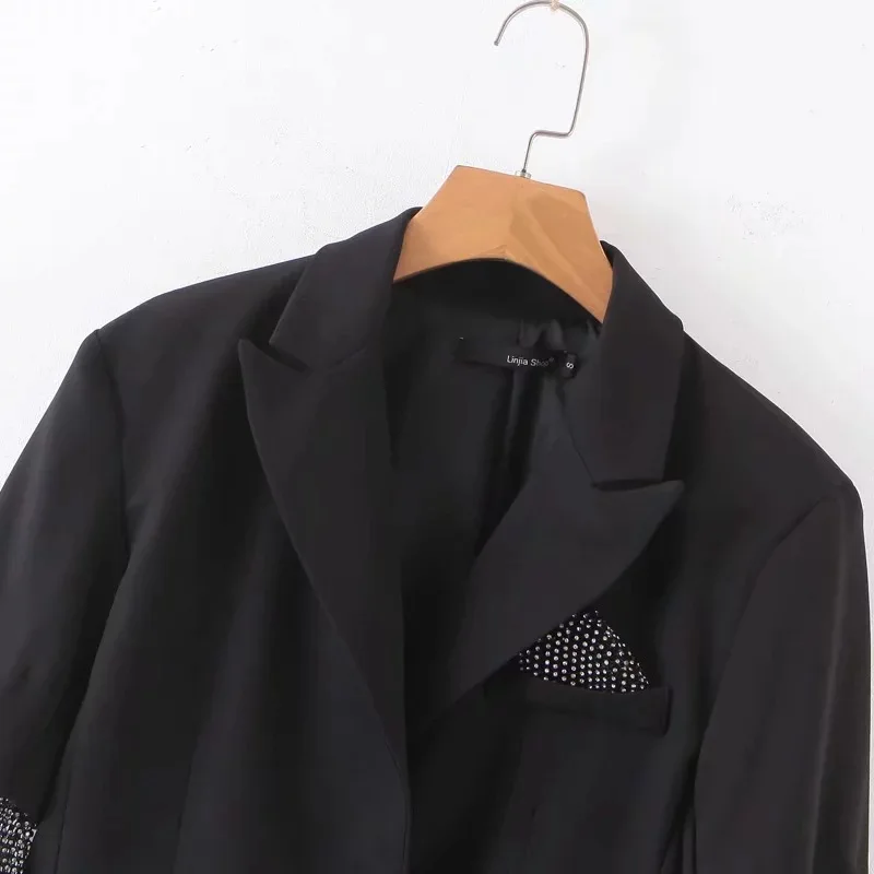 

2019 Fashion Blogger Celebrity Style Suit Jacket Women's Europe And America Mock Two-Piece Man-made Diamond Joint Long-sleeved C