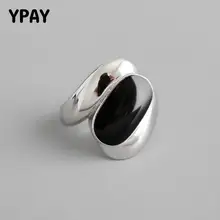 YPAY Plata de Ley 925 auténtica anillos abiertos coreanos personalidad Simple geométrica Hipster negro Oval Epoxy anillo mujeres joyería YMR818