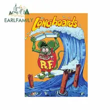 EARLFAMILY 13cm x 9,8 cm Retro etiqueta engomada del coche de Longboards regla Rat Fink surfista vinilo DIY modificado pegatinas de vinilo gráfico
