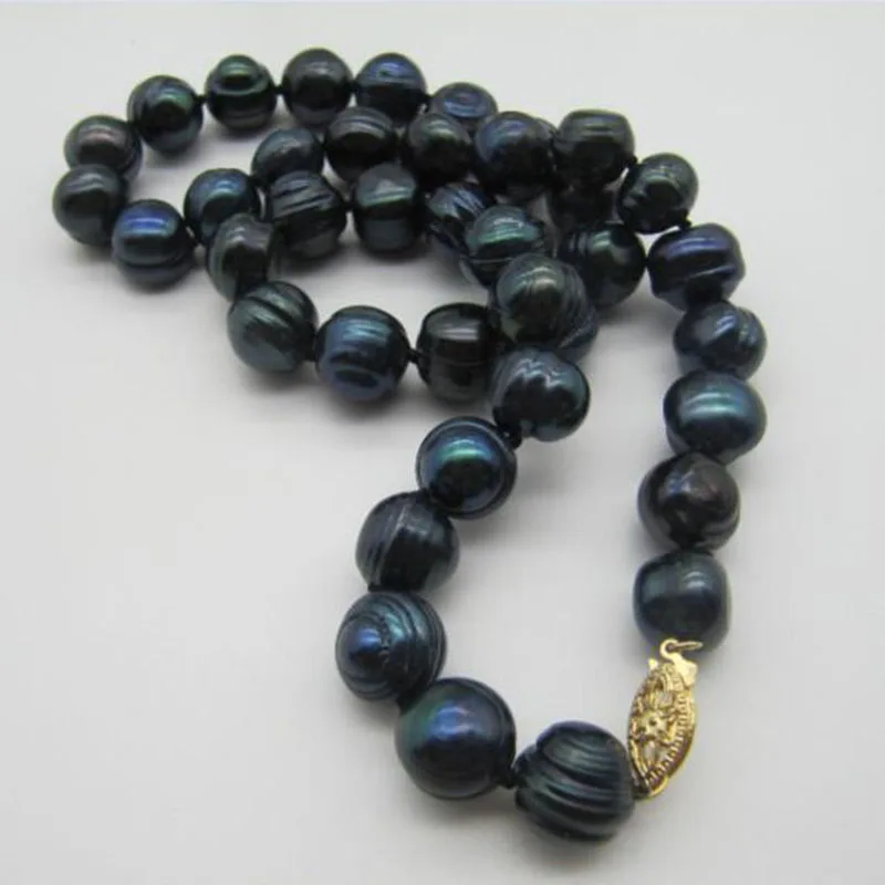 

CHARMING 18" 10-11MM TAHITIAN BLACK BAROQUE PEARL NECKLACE YELLOW 14k CLASP jj