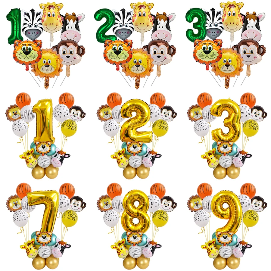 Forest Jungle Animal Balloon Gold Number Globos Safari Birthday Party Kid 1 2 3 Year Balloons Baby Shower Decor | Дом и сад