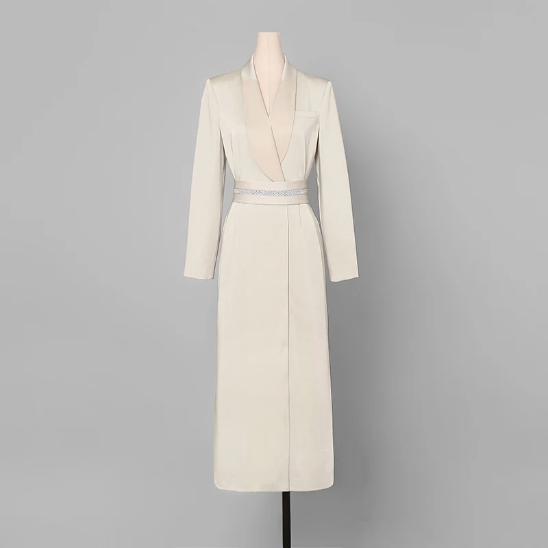 TVVOVVIN New Autumn Lapel Long Sleeve Split Button Pockets Bandage Temperament Windbreaker Women Trench Fashion Tide D093