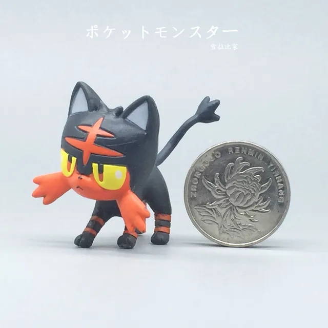 Tomy Pokemon 4-6cm Charmander Popplio Litten Pikachu Rowlet Treecko Eevee Fennekin Greninja Anime Action Figure Dolls Toy WCT Litten
