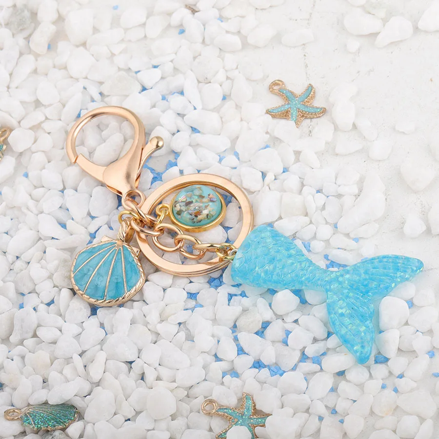 Fashion Trinket Shell Mermaid Keychain Gradient-Color Kids Fantasy Sea-world Cartoon Mermaid-tail Pandent Car Key Chains (2)