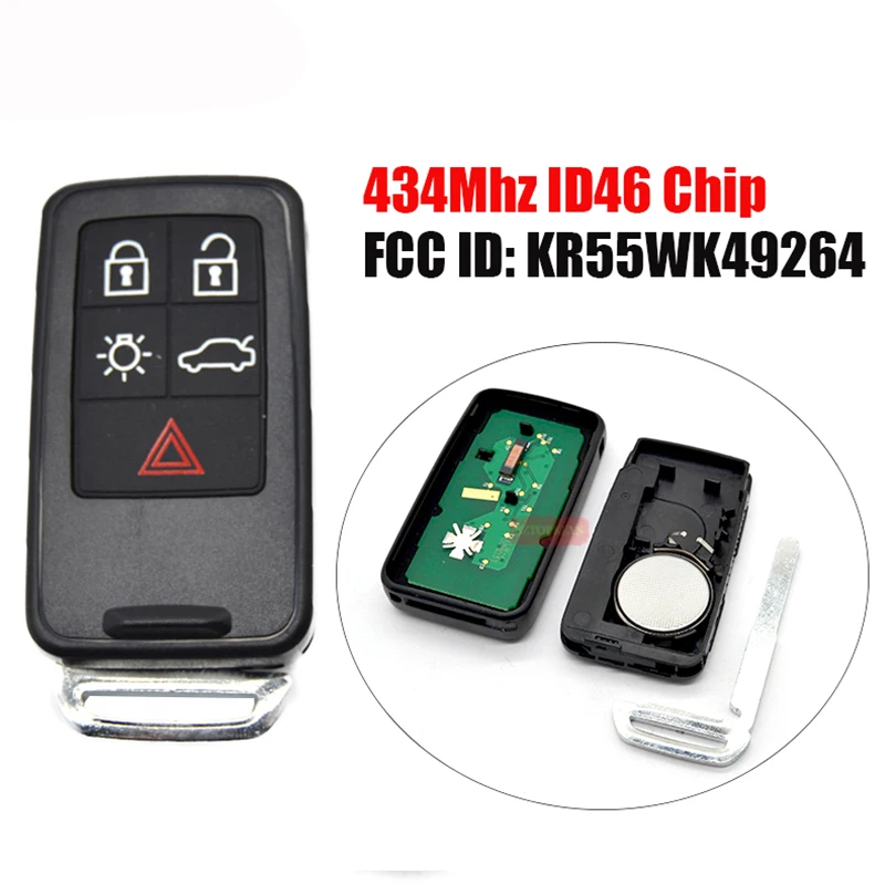 Умный автомобильный брелок 433Mhz ID46 транспондерный чип KR55WK49264 5 кнопок для Volvo XC60 S60