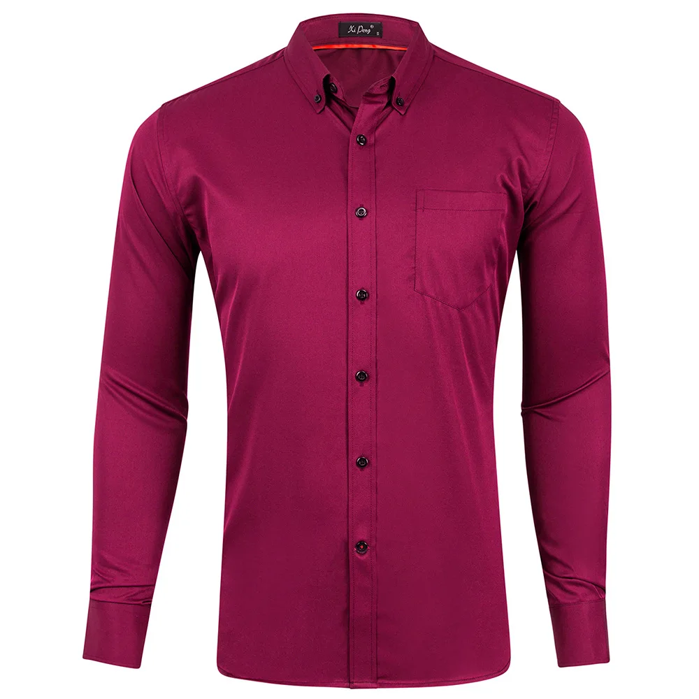 

Dress Shirt Men Solid Color Long Sleeves Shirts Turn Down Collar camisa masculina US Size camisas hombre Off White chemise homme