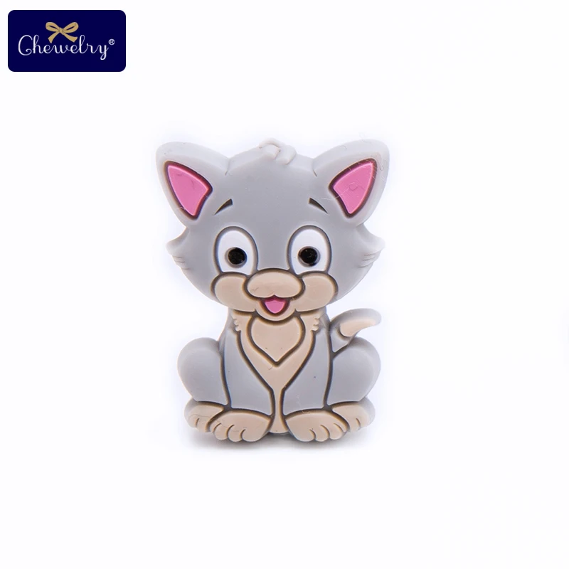Gray Cat 10 шт. силиконовый Прорезыватель с бусинами панда Лев DIY пустышка подвеска на цепочке-ожерелье грызун для прорезывания зубов детские товары - Цвет: Gray Cat