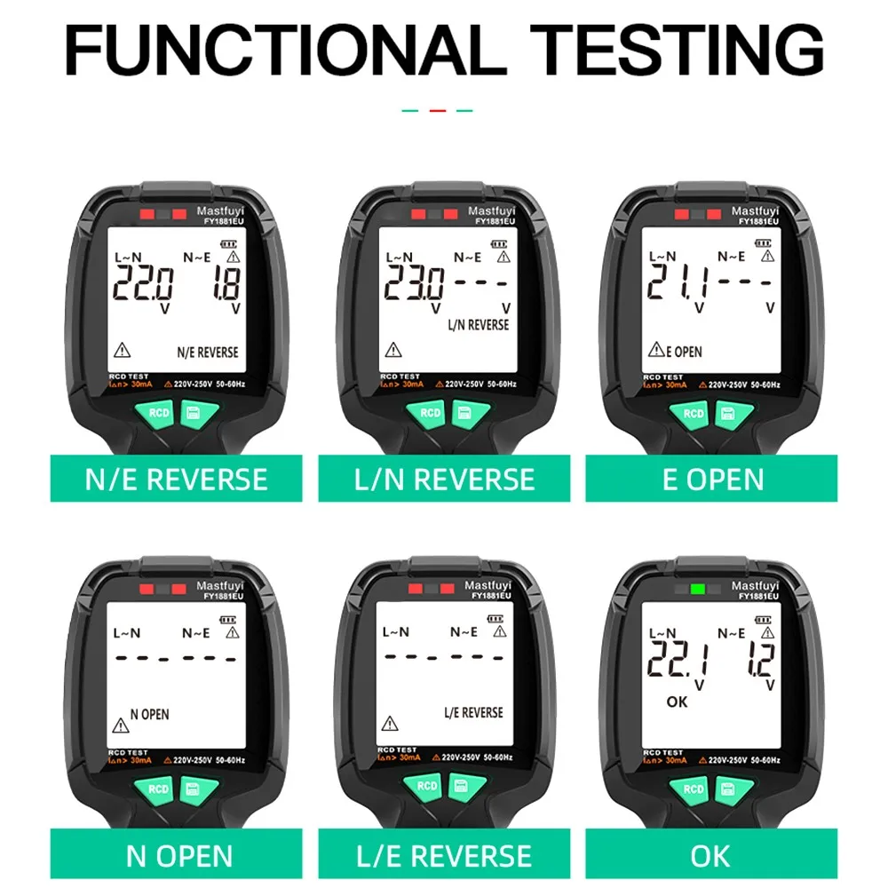 FUYI Digital Smart Socket Tester Ground Zero AC Voltage Detector US/UK/EU Plug 30V-250V RCD GFCI Polarity Phase Check | Инструменты
