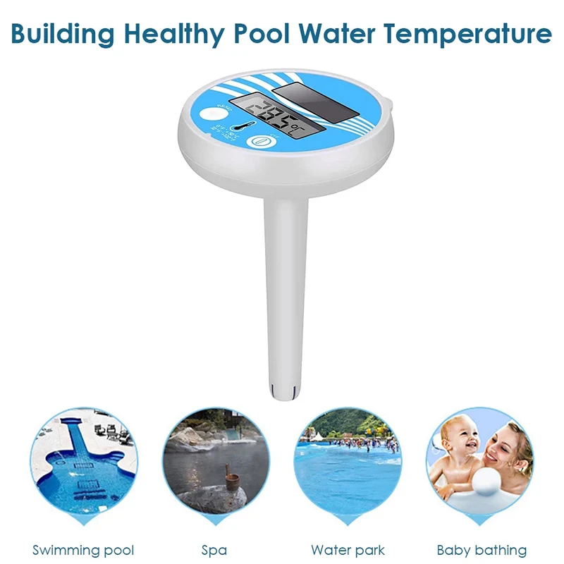 Solar Powered Outdoor Pool Thermometer Waterproof Floating Digital LCD Display 