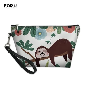 

FORUDESIGNS Women Cosmetic Bag for Make Up Cute Sloth Print Travel PU Leather Makeup Small Organizer Cases Girls Wash Pouch