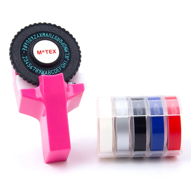 UniPlus Motex пишущая машинка, совместимая с Dymo, 3D производитель этикеток E101, Принтер этикеток, Мини DIY, лента для тиснения букв - Цвет: Pink-5pcs-1