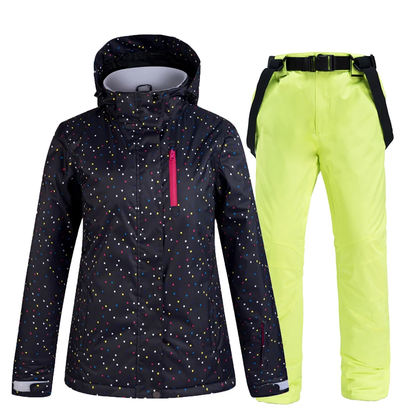 Дешевая женская зимняя одежда, комплекты для сноубординга, водонепроницаемый ветрозащитный дышащий Зимний спортивный костюм для улицы, лыжная куртка и нагрудник, зимние штаны