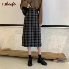 Fdfklak, Ретро стиль, высокая талия, тонкая, средняя длина, Студенческая юбка, модная, весна, осень, клетчатая юбка, женская, зимняя, дикая, теплая, юбка для женщин