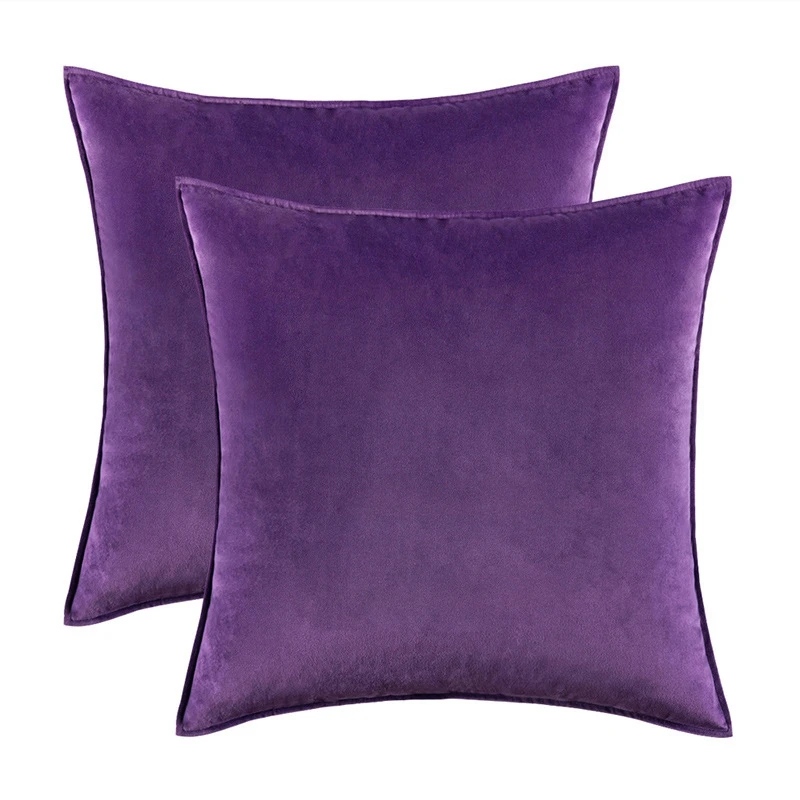 Inyahome-funda de cojín decorativa de terciopelo liso, conjunto de 2 fundas de almohada, Canapé morado, para sofá, dormitorio, Coche