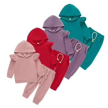

2Pcs New 2019 Winter Kids Baby Boys Girls Clothes Set Fashion Ruffle Hooded Sweater+Pants Toddler Outfits Suit Clothes Tracksuit