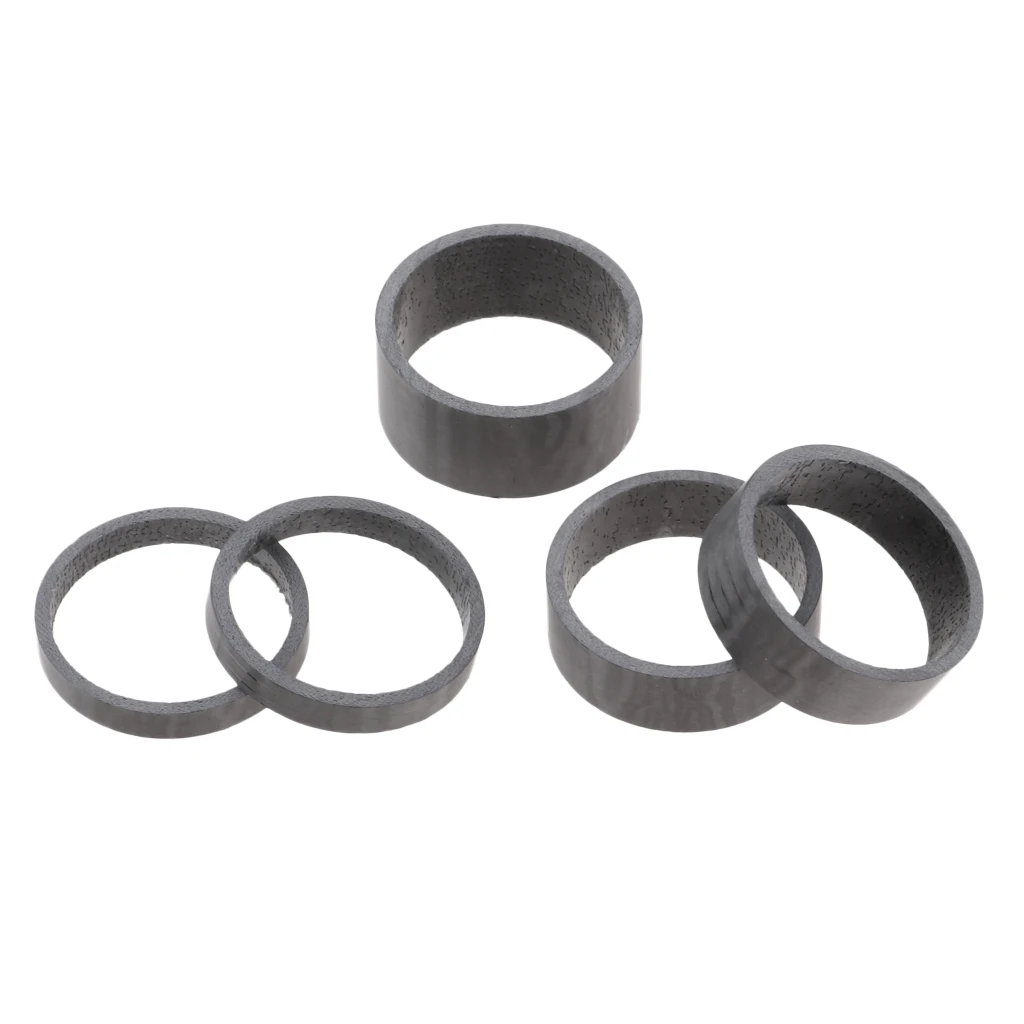 5Pcs 1-1/8 inch 5mm 10mm 15mm Carbon Fiber Washers Bicycle Cycle Headset Stem Spacers Kit for Bike Fix Refit Raise Handlebar
