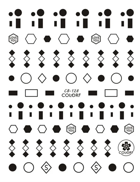 5sheet Colorful Black/White Japanese Nail Stickers Designs Gummed 3D Nail Art Stickers Decals Makep Art Decorations CB124-128 - Color: CB128 5 sheet Black