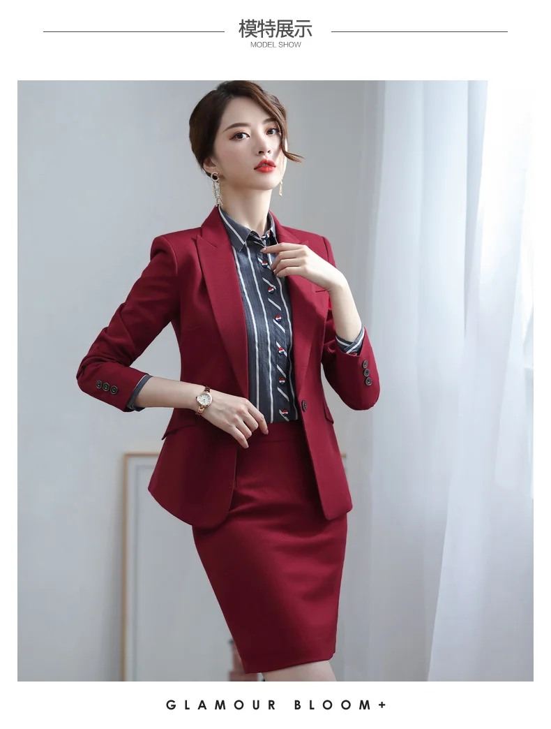 Новая модная однотонная тонкая Деловая одежда, элегантная женская офисная OL Куртка, комплект, Официальный блейзер+ штаны, костюм для женщин