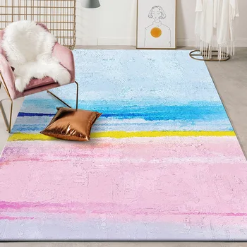 

Fashion Watercolor Oil Painting Fresh Powder Blue Door Mat Bedroom Living Room Non-slip Bedside Carpet Floor Mat
