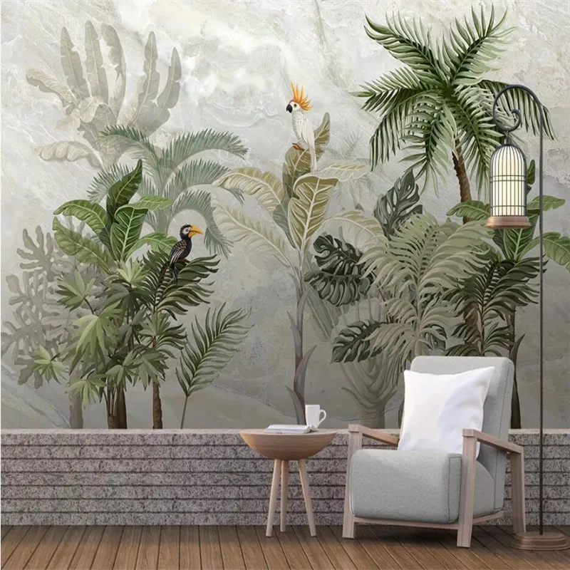 Xuesu HD hand painted tropical rainforest landscape marble pattern background wall painting custom wallpaper photo wall for realme c53 narzo n53 painted marble pattern leather phone case pink green