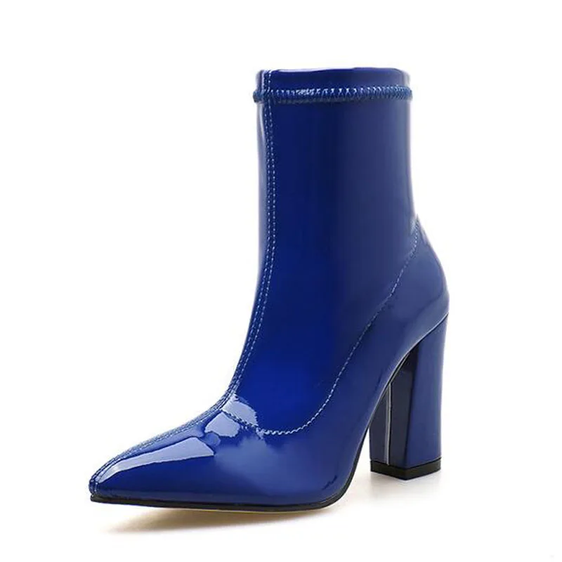 

FASHION SHOW Autume Women Single Boots Square heel Ankle Boots Womens Motorcycle Boots Pointed Toe boots T-782