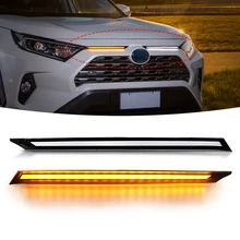 

LED Daytime Running Lights Car Engine Hood Vent Cover Decoration For Toyota RAV4 DRL 2019 2020 2021 Turn Signal Lamp