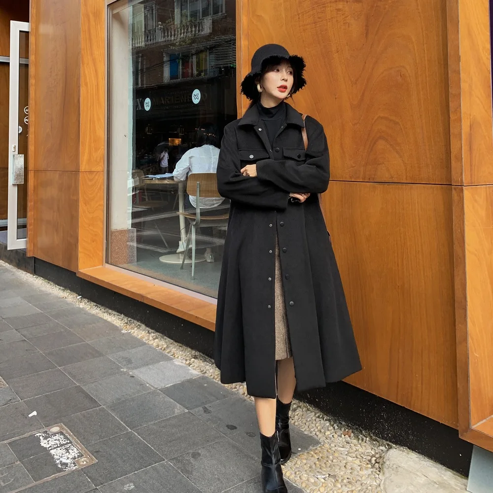 

Photo Shoot Retro Hepburn Elegant Woolen Jacket Dress Winter Spring New Style French Laziness-Style Woolen Overcoat