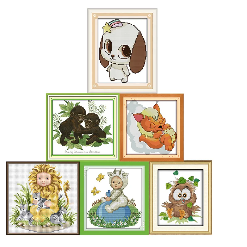 

Joy Sunday Cross Stitch Animal Baby Series Paintings 11CT 14CT DMS Counted Cross Stitch Kits Embroidery Kits DIY Needlework