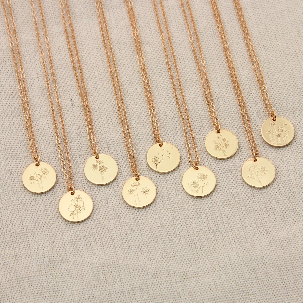 Disc Charm Chain Necklace Freesia Birth 
