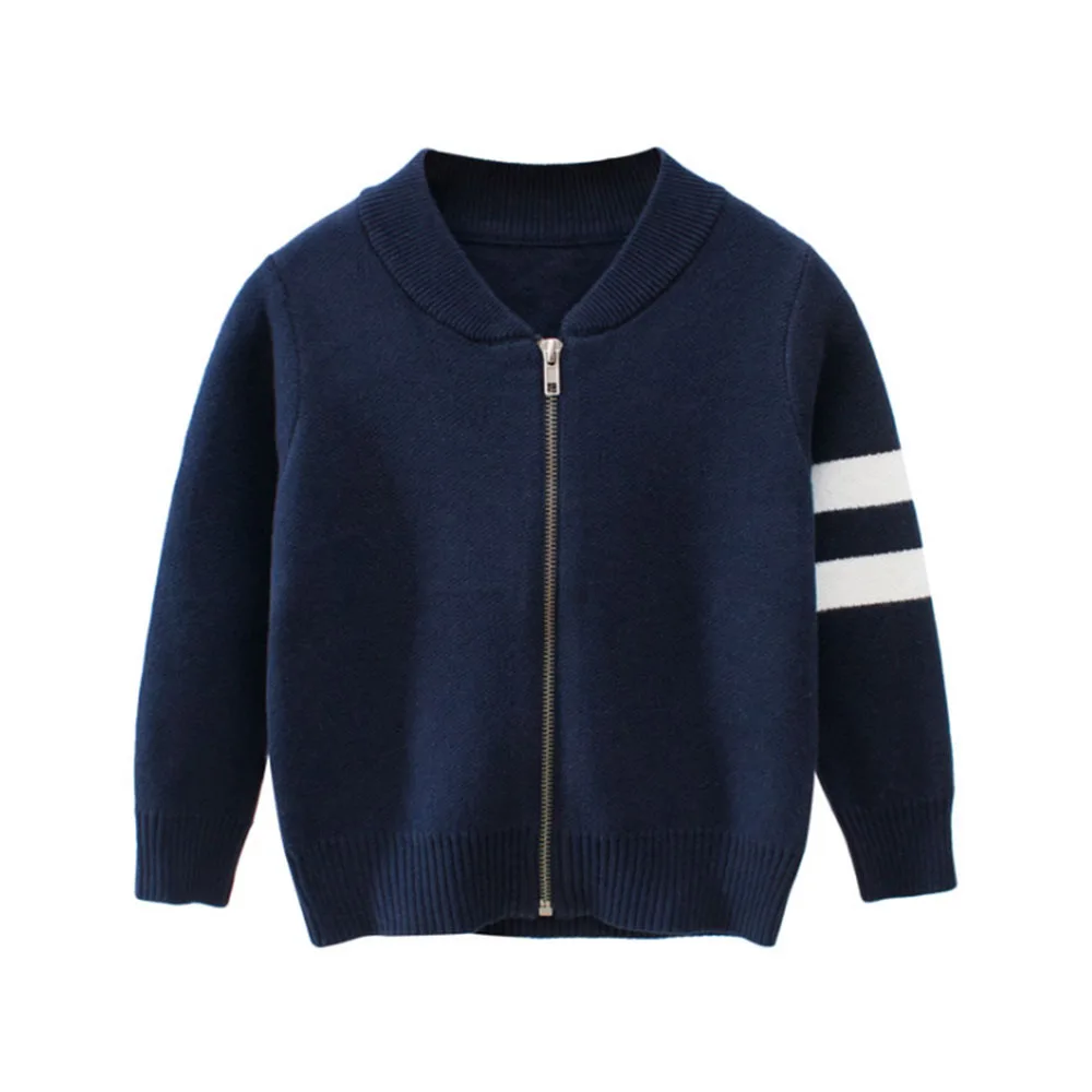 LOOZYKIT/Детский свитер в полоску; детский осенне-зимний вязаный кардиган; бейсбольное пальто; куртка для малышей; верхняя одежда - Цвет: 1