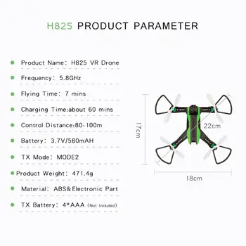 

H825 5.8G VR Racing FPV Drone with Camera 55Km/h High Speed Wind Resistance Quadcopter RTF wihtout VR Glasses 634F