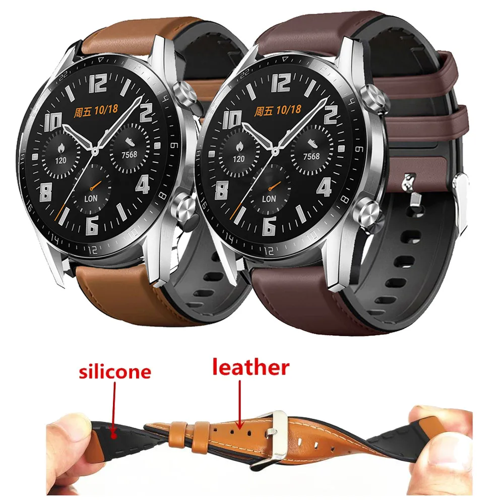

Huawei Watch GT 2 band for samsung galaxy watch 46mm S3 Frontier Strap amazfit GTR 47mm/stratos/pace Silicone +leather Bracelet