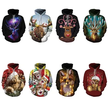 

Couple long-sleeved hoodie animal Christmas digital print men's loose casual autumn/winter dress woman