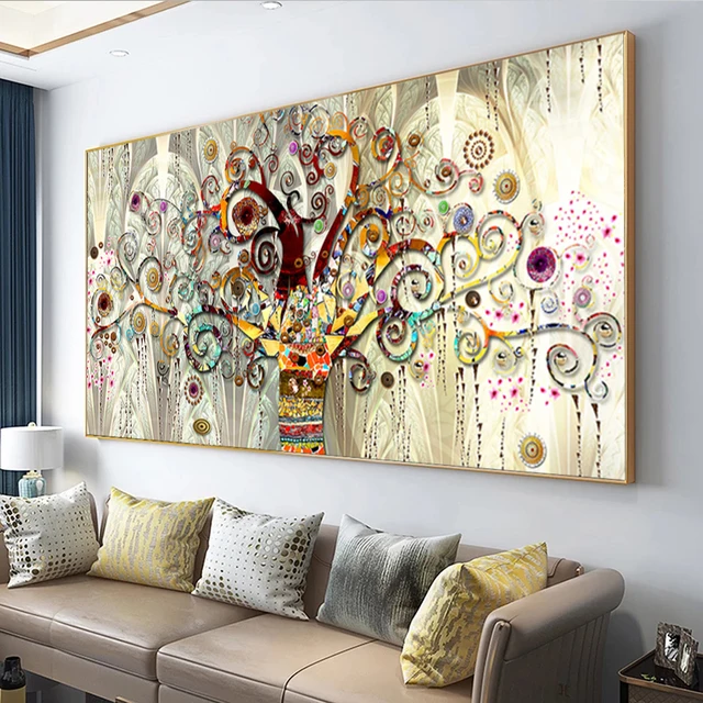 Tree of life โดย Gustav Klimt Landscape Wall Art ผ้าใบสแกนดิเนเวียนโปสเตอร์และพิมพ์ Modern Wall Art รูปภาพสําหรับห้องนั่งเล่น 1