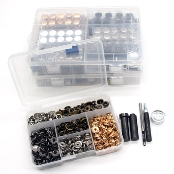 

One box Snap Buttons+4 Tools Metal Press Studs Snap Fasteners for Sewing Leathercraft Clothes Bags Bracelet Belt