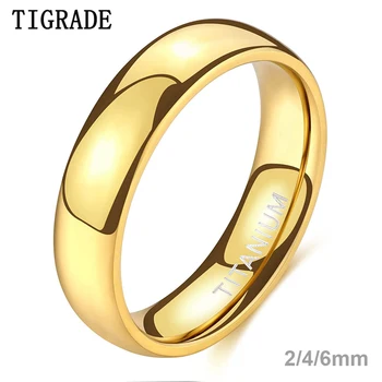 TIGRADE 2mm 4mm 6mm Titanium Ring Men Women 14K Gold Plated Dome High Polished Wedding Band Unisex Comfort Fit Size 3-13.5 1