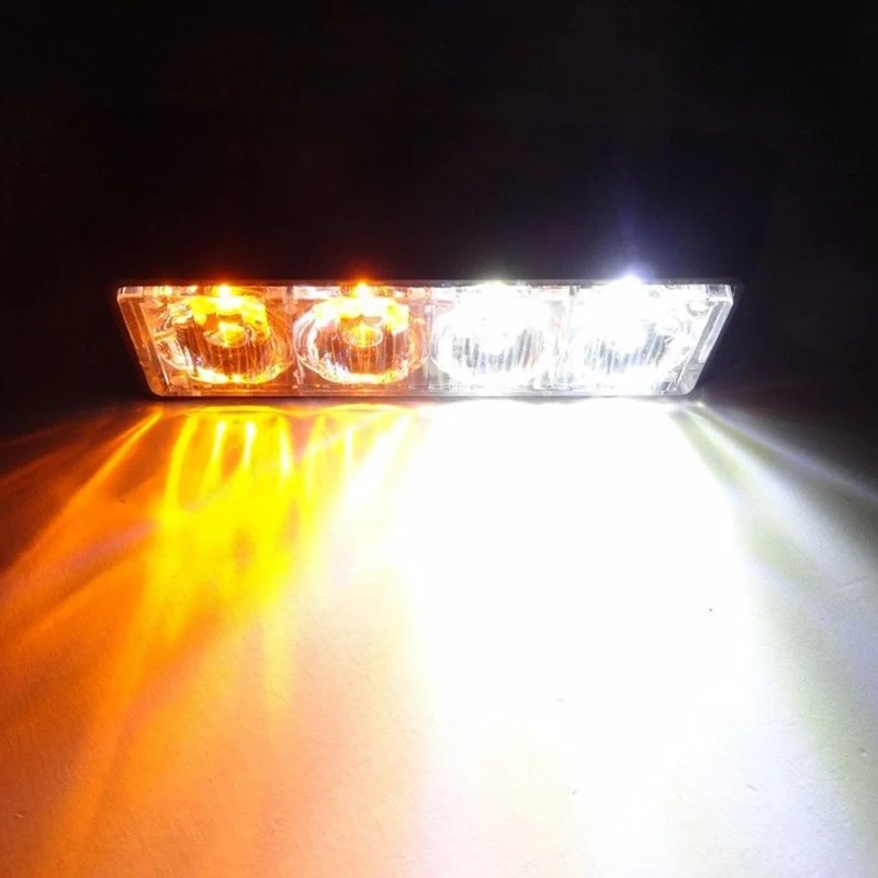 2pcs 4LED 4W белый+ желтый аварийный автомобильный боковой маркер решетка вспышка стробоскоп светильник