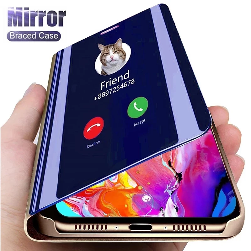 Espejo caso de tirón para Samsung Galaxy A51 A71 A31 A50 A70 A01 A10 A20 A40 A11 A12 A32 A42 A52 A72 A21s A02s A10s M21 M31 M51 cubierta