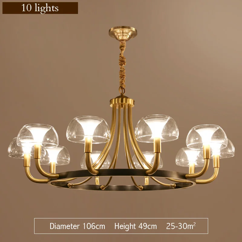 10 Lights Современный роскошный медный креативный светильник-Люстра для гостиной/столовой, американский светильник, скандинавский светильник, внутренний светильник s - Цвет абажура: 10 Lights
