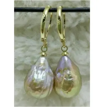 

Free Shipping Huge AAA South Sea Natural Baroque Pearl Earrings 14K/20 YELLOW GOLD