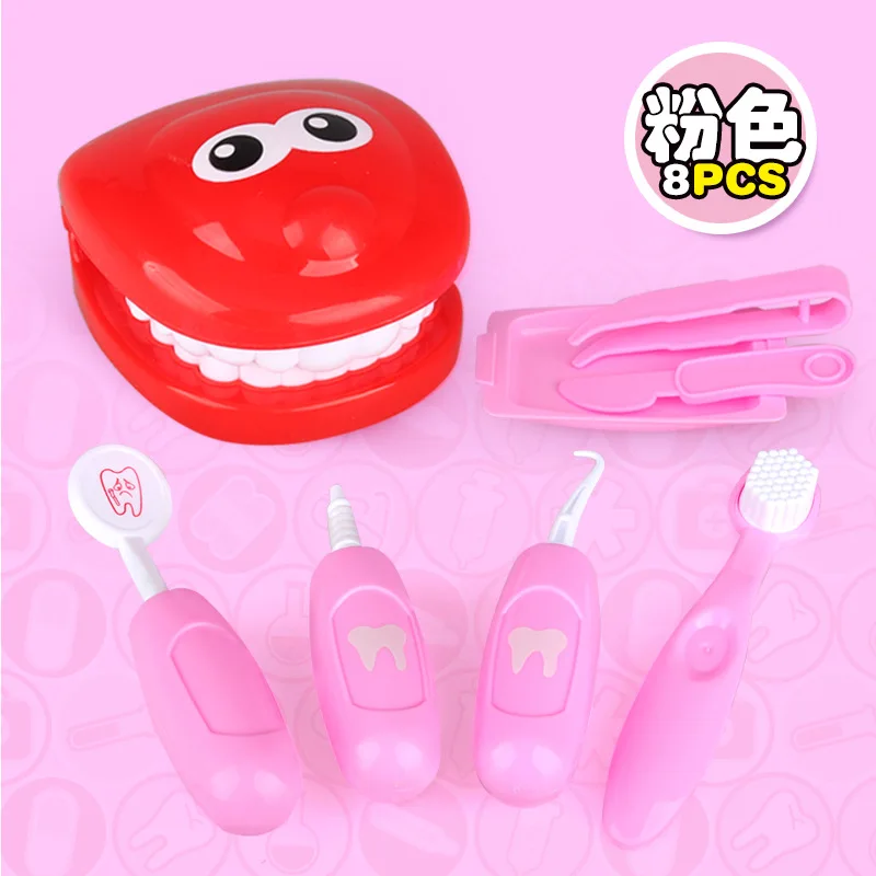 8PCS Pink 8 шт. игрушка для ролевых игр, стоматологический набор для проверки зубов, медицинский набор, Обучающие ролевые игры, обучающие игрушки для детей - Цвет: 8PCS Pink